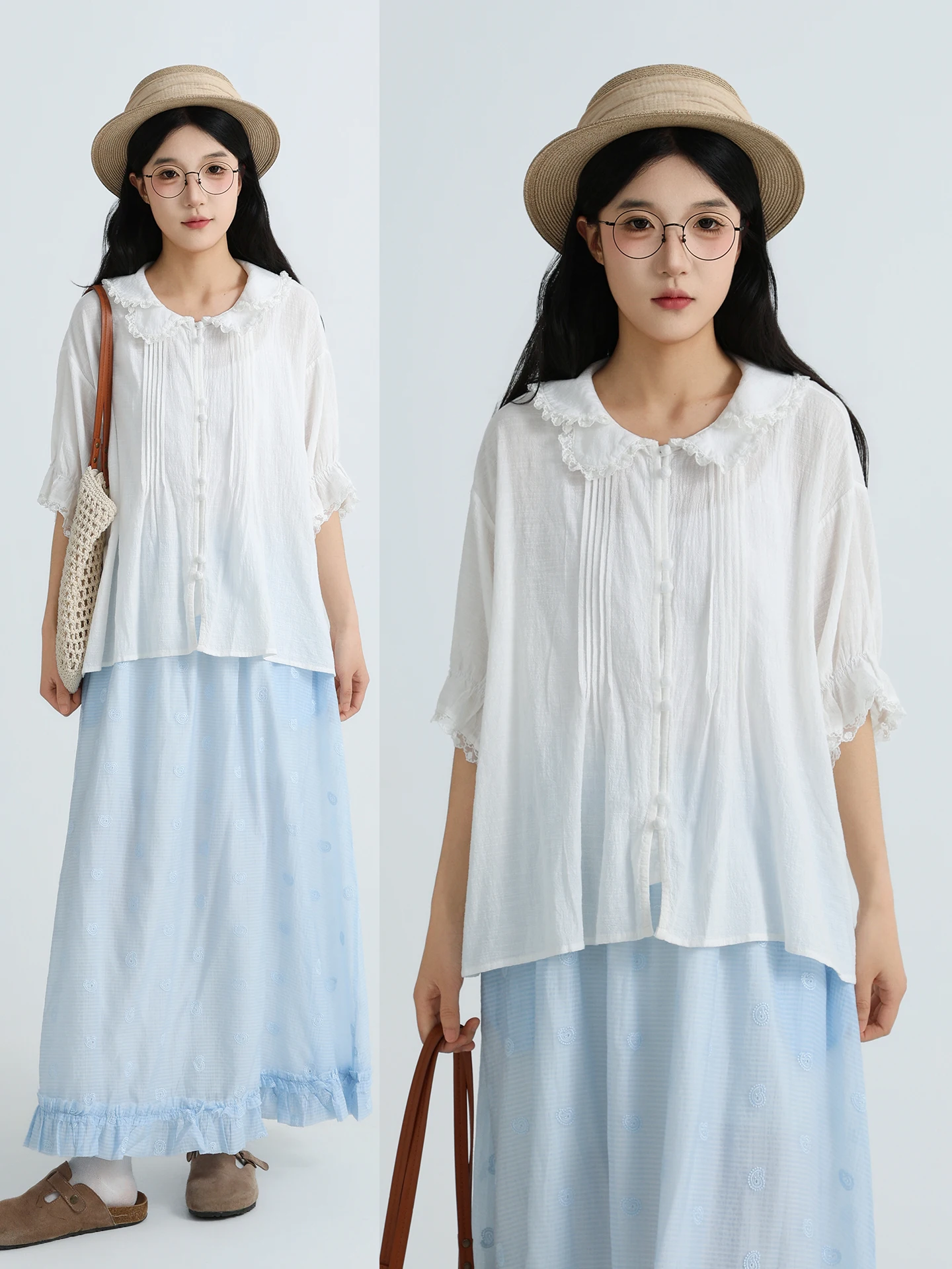Boeren Doll Collar Pleated Short Sleeve Shirt Women's Cute Fashionable Cotton Casual Shirt Commute Style Small Size Friendly
Boeren Doll Collar Pleated Short Sleeve Shirt Women's Cute Fashionable Cotton Casual Shirt Commute Style Small Size Friendly