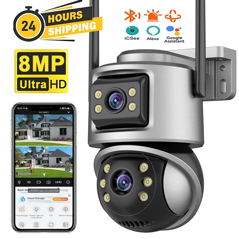 8MP HD WiFi IP Camera Outdoor iCSee Dual Lens Dual Screen PTZ Camera Auto Tracking Home Security CCTV Surveillance 6MP Cam
8MP HD WiFi IP Camera Outdoor iCSee Dual Lens Dual Screen PTZ Camera Auto Tracking Home Security CCTV Surveillance 6MP Cam