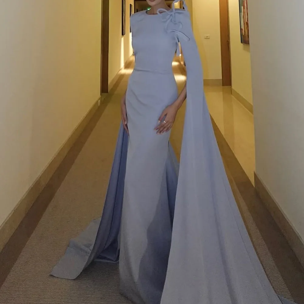 Customized Mermaid Prom Dresses Floor-Length O-Neck Full Sleeve Evening Gown Simple Fashion Bow Draepd Casual Party Gown
Customized Mermaid Prom Dresses Floor-Length O-Neck Full Sleeve Evening Gown Simple Fashion Bow Draepd Casual Party Gown