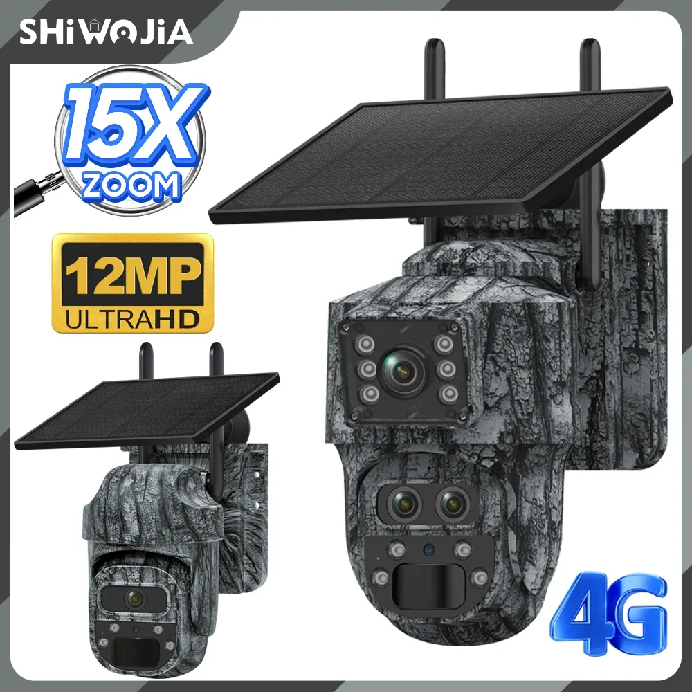 SHIWOJIA Solar Camera 4G SIM/WIFI 6K 12MP 15XZOOM three Lens Recording Human Auto Tracking Camouflage Color Battery Security Cam 
SHIWOJIA Solar Camera 4G SIM/WIFI 6K 12MP 15XZOOM three Lens Recording Human Auto Tracking Camouflage Color Battery Security Cam
