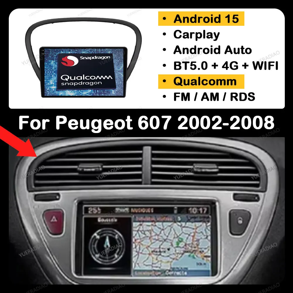 Автомобильный радиоприемник Android 15 для Peugeot 607 2002-2008, мультимедийный видеоплеер BT Qualcomm QLED, головное устройство GPS NAVI 4G LTE 5G WIFI 2DIN
Автомобильный радиоприемник Android 15 для Peugeot 607 2002-2008, мультимедийный видеоплеер BT Qualcomm QLED, головное устройство GPS NAVI 4G LTE 5G WIFI 2DIN