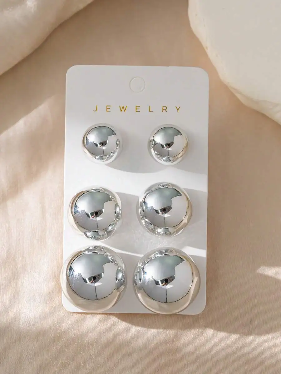 6pcs Fashionable Silver Tone Sphere Stud Earrings For Women Daily Wear Gift
6pcs Fashionable Silver Tone Sphere Stud Earrings For Women Daily Wear Gift