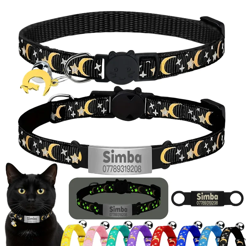 Customized Cute Glow Cat Collar Free Engraved Puppy Kitten Anti-lost Pet ID Nameplate Necklace With Bell & Moon Ornament
Customized Cute Glow Cat Collar Free Engraved Puppy Kitten Anti-lost Pet ID Nameplate Necklace With Bell & Moon Ornament