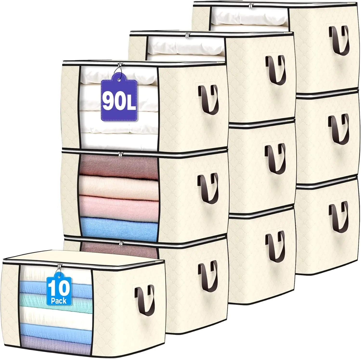 Large Storage Bags 90L 10 Pack Foldable Closet Organizers with Reinforced Handle for Clothes Blankets Bed Sheets Pillows Beige
Large Storage Bags 90L 10 Pack Foldable Closet Organizers with Reinforced Handle for Clothes Blankets Bed Sheets Pillows Beige