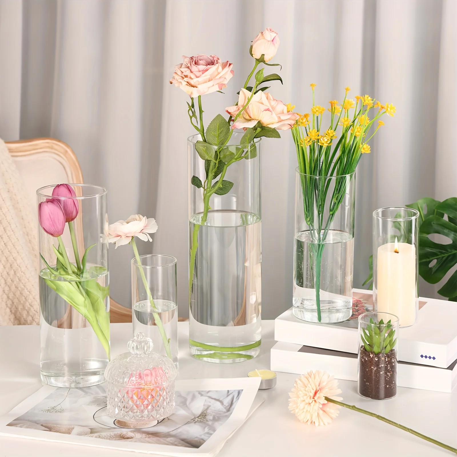 TOMNK 35pcs Clear Glass Cylinder Vases, Hurricane Glass Candle Holders, 10, 15, 20, 25, 30 Inch Tall Cylinder Vases for Centerpieces, Glass Flower Vase Floating Candle Holder Vase for Table Shelf, Party, Wedding Decorations
TOMNK 35pcs Clear Glass Cylinder Vases, Hurricane Glass Candle Holders, 10, 15, 20, 25, 30 Inch Tall Cylinder Vases for Centerpieces, Glass Flower Vase Floating Candle Holder Vase for Table Shelf, Party, Wedding Decorations