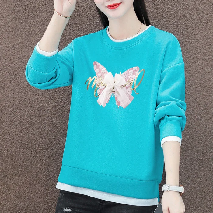 Korean Style Loose Women's Sweatshirt Fake Two-Piece Casual Spring Autumn New Fashion Belly Covering Anti-Aging Top
Korean Style Loose Women's Sweatshirt Fake Two-Piece Casual Spring Autumn New Fashion Belly Covering Anti-Aging Top