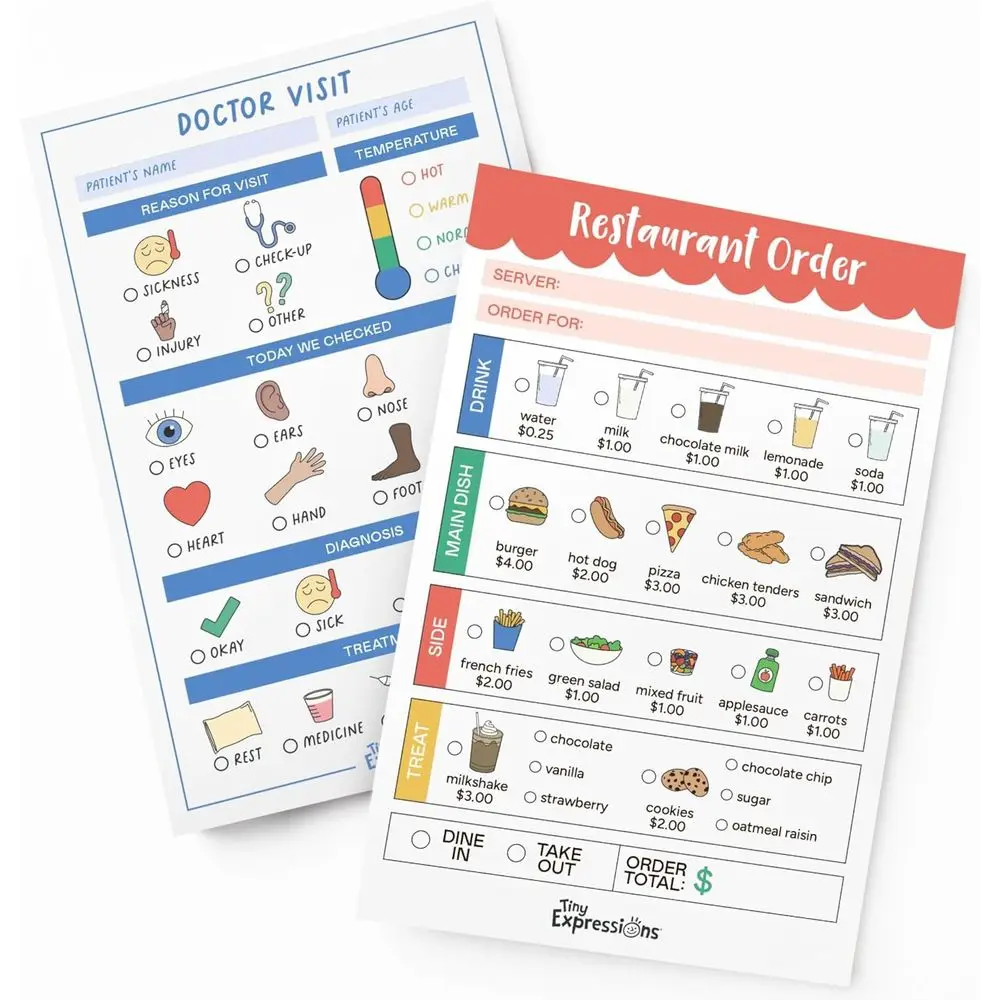 Imaginative Play 2-Notepad Set: 40-Page Restaurant & 40-Page Doctor Visit Pads for Kids Role Play
Imaginative Play 2-Notepad Set: 40-Page Restaurant & 40-Page Doctor Visit Pads for Kids Role Play