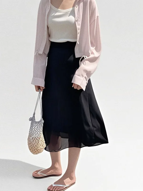 Bla Chiffon A-Line Skirt High Waist Slimming Midi Length f Body Skirt Lightweight Breathable Dra over Knee Tulle Skirt 
Bla Chiffon A-Line Skirt High Waist Slimming Midi Length f Body Skirt Lightweight Breathable Dra over Knee Tulle Skirt