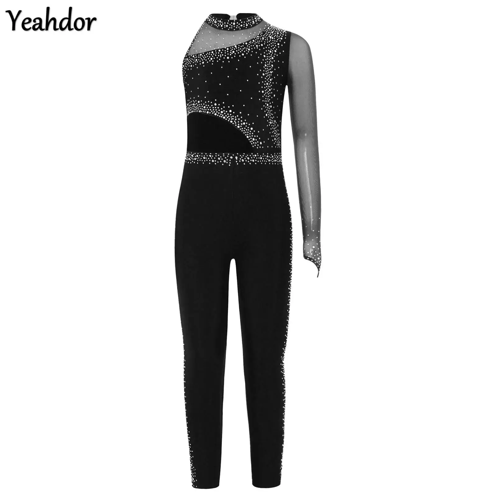 Kids Girls One Shoulder Gymnastics Jumpsuit Sheer Mesh Sparkly Rhinestones Full Body Ballet Dance Leotard Figure Skating Unitard
Kids Girls One Shoulder Gymnastics Jumpsuit Sheer Mesh Sparkly Rhinestones Full Body Ballet Dance Leotard Figure Skating Unitard