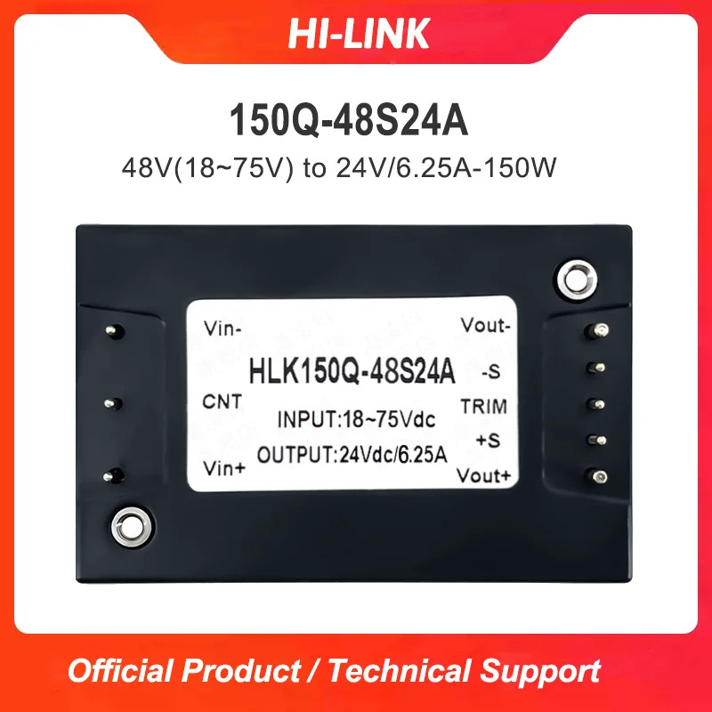 HLK-150MQ48S24A 150W DC-DC Power Module 18-75VDC Input 24V 6.25A 2100V Isolation 1/4 Brick Power Supply 4:1 Wide Input
HLK-150MQ48S24A 150W DC-DC Power Module 18-75VDC Input 24V 6.25A 2100V Isolation 1/4 Brick Power Supply 4:1 Wide Input