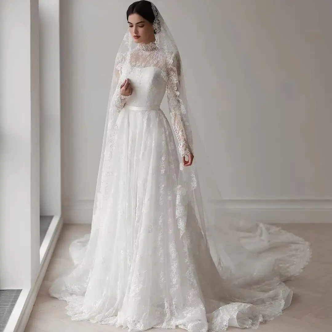 Modest Lace Wedding Dresses Women Long Sleeves Bridal Gown A Line Vintage Evening Dress Customized
Modest Lace Wedding Dresses Women Long Sleeves Bridal Gown A Line Vintage Evening Dress Customized