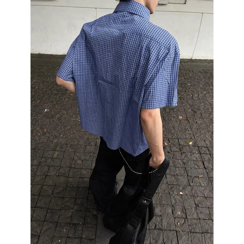 Blue Plaid Design Men's Shirts Lapel Short Sleeved Casual Korean 2000s Style Coats Single Breasted Loose Male Shirt New Summer
Blue Plaid Design Men's Shirts Lapel Short Sleeved Casual Korean 2000s Style Coats Single Breasted Loose Male Shirt New Summer
