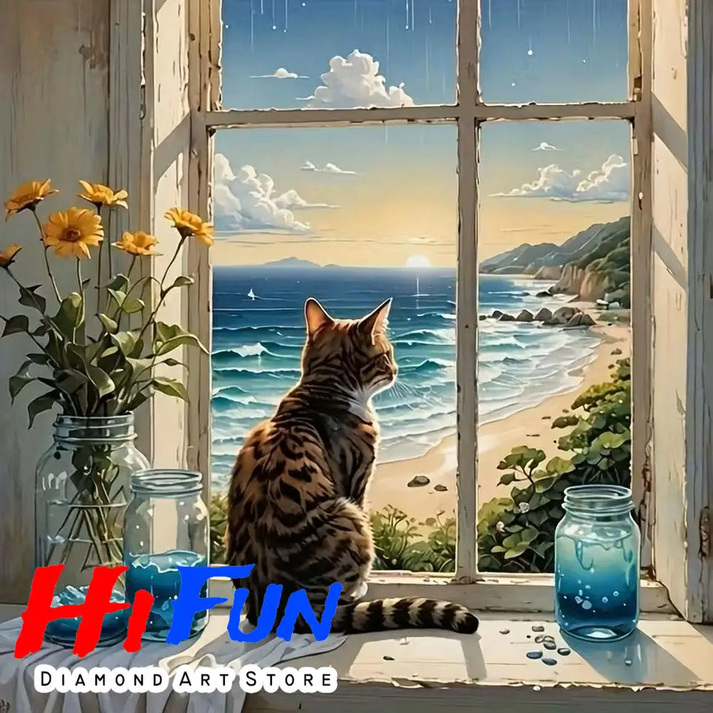 5D DIY Tabby Cat By Windowsill Summer Ocean View Diamond Painting Mosaic Embroidery Rhinestones Cat Lover Wall Decor Unique Gift
5D DIY Tabby Cat By Windowsill Summer Ocean View Diamond Painting Mosaic Embroidery Rhinestones Cat Lover Wall Decor Unique Gift