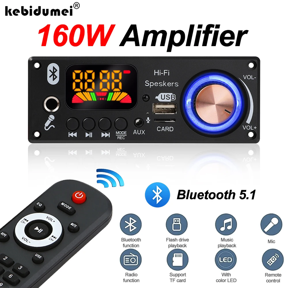 Bluetooth 5.1 DIY 160W Amplifier MP3 Decoder Board 12V 6.5mm Microphone FM Radio TF USB Car Audio Music Record Player Speakers
Bluetooth 5.1 DIY 160W Amplifier MP3 Decoder Board 12V 6.5mm Microphone FM Radio TF USB Car Audio Music Record Player Speakers