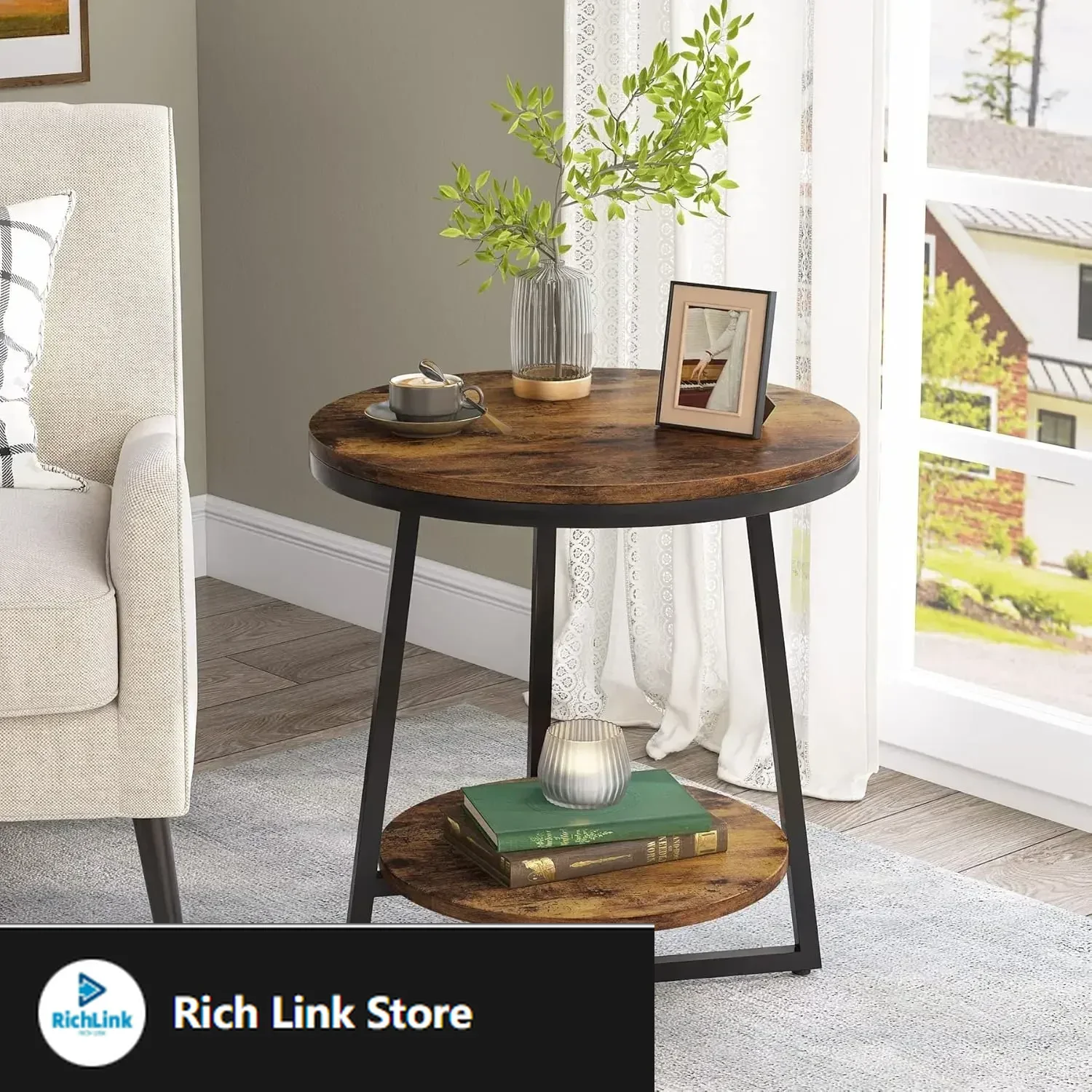 End Table, 2 Tier Round Side Table with Storage Shelf, Industrial Nightstand Bedside Table Coffee Accent Table for Living Room
End Table, 2 Tier Round Side Table with Storage Shelf, Industrial Nightstand Bedside Table Coffee Accent Table for Living Room