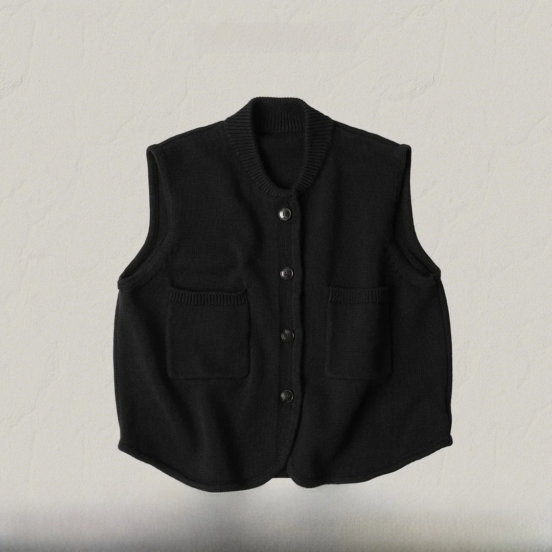 Langqing Black round Neck Knitted Vest Women's Outerwear Spring 2026 New Style Pure Cotton Layering Open Cardigan Top
Langqing Black round Neck Knitted Vest Women's Outerwear Spring 2026 New Style Pure Cotton Layering Open Cardigan Top