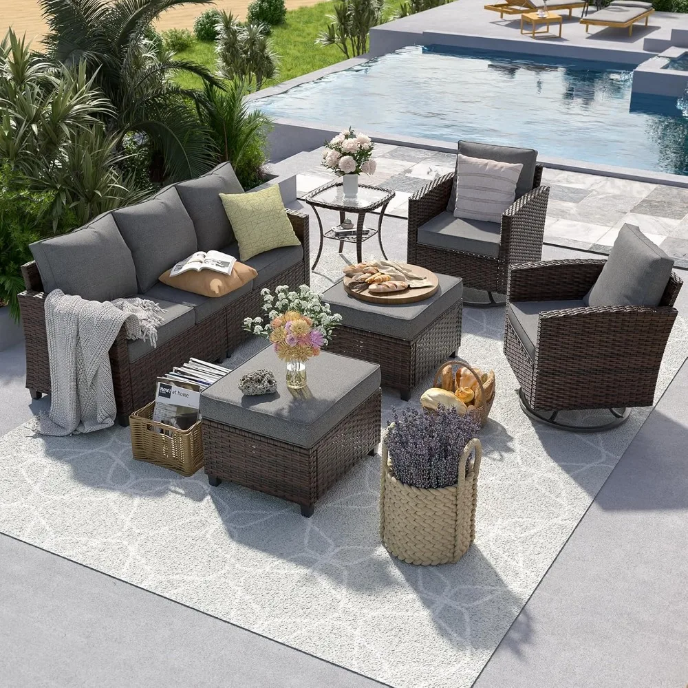 Patio Furniture Sets, 6 Pieces Outdoor Sectional Furniture, with Swivel Rocking Chair, Ottomans, Side Table, Wicker Rattan Sofa
Patio Furniture Sets, 6 Pieces Outdoor Sectional Furniture, with Swivel Rocking Chair, Ottomans, Side Table, Wicker Rattan Sofa