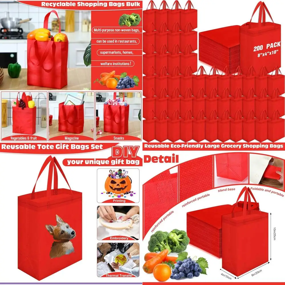 Reusable Tote Bags Bulk, 200 Pack, 8x4x10 Inch, Non-Woven, Red Grocery Shopping Bags with Handles
Reusable Tote Bags Bulk, 200 Pack, 8x4x10 Inch, Non-Woven, Red Grocery Shopping Bags with Handles