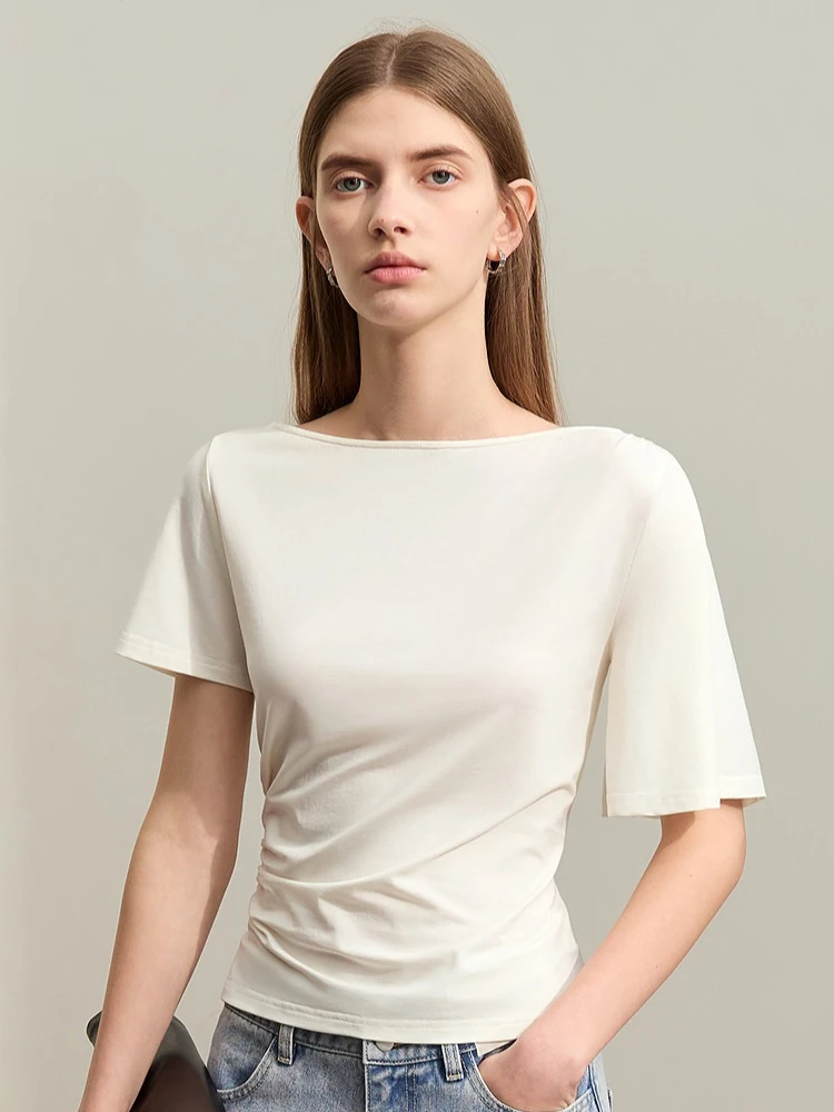 Amii Off Shoulder Women's Tee 2026 Summer New Elastic Shirred Stretch Cotton Top Slim Asymmetric Short Sleeve T-Shirt 12622225
Amii Off Shoulder Women's Tee 2026 Summer New Elastic Shirred Stretch Cotton Top Slim Asymmetric Short Sleeve T-Shirt 12622225