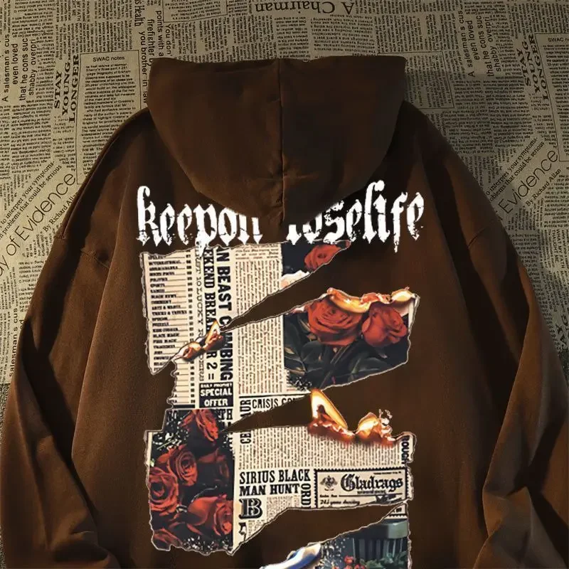 American High Street HipHop Rose Newspaper Pattern Decal Hooded Sweater for Men and Women Couple Loose Oversize Coat Clothing
American High Street HipHop Rose Newspaper Pattern Decal Hooded Sweater for Men and Women Couple Loose Oversize Coat Clothing