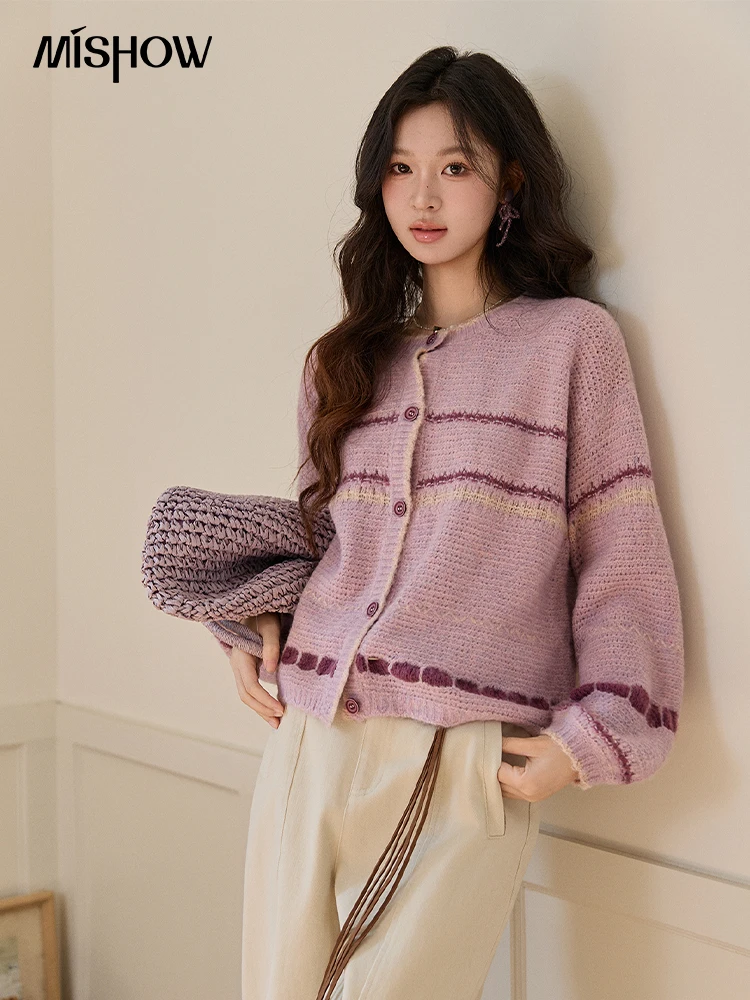 MISHOW Women's Lilac Knit Cardigan 2026 Spring Striped Dot Pattern Crew Neck Tops Single Breasted Warm Loose Sweater MXF11Z2897
MISHOW Women's Lilac Knit Cardigan 2026 Spring Striped Dot Pattern Crew Neck Tops Single Breasted Warm Loose Sweater MXF11Z2897