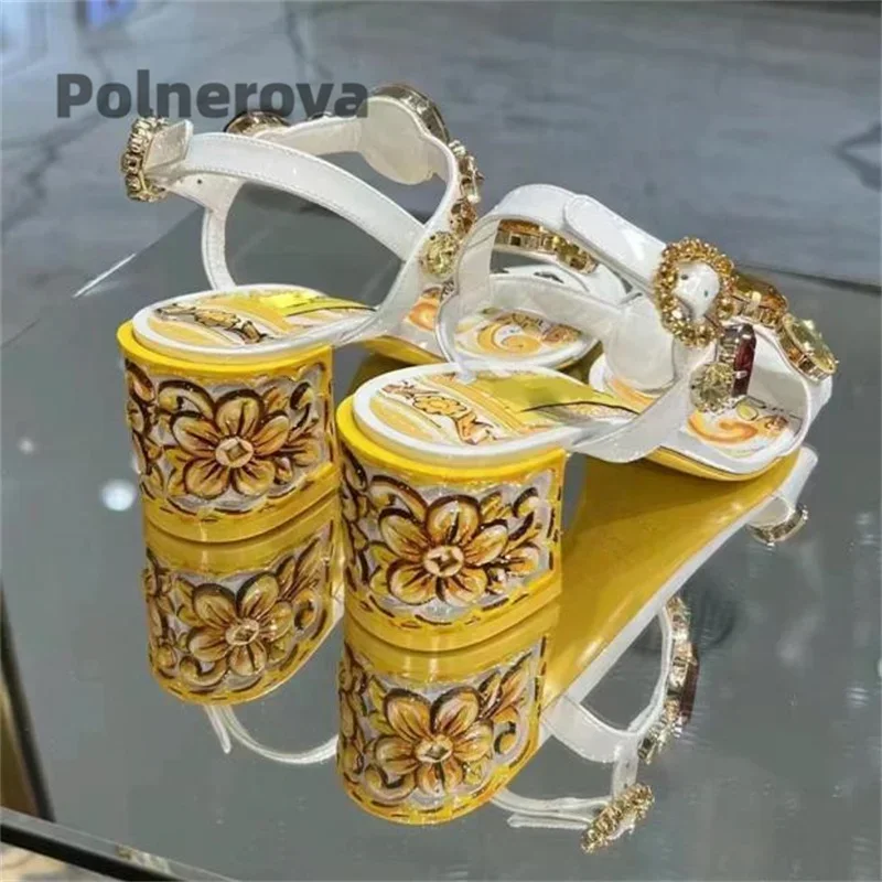 Yellow Prints Chunky Heels Women's Jewels Sandals Bohemian Rhinestone High Heels Summer Open Toe Vacation Beach Shoes 6/10Cm
Yellow Prints Chunky Heels Women's Jewels Sandals Bohemian Rhinestone High Heels Summer Open Toe Vacation Beach Shoes 6/10Cm