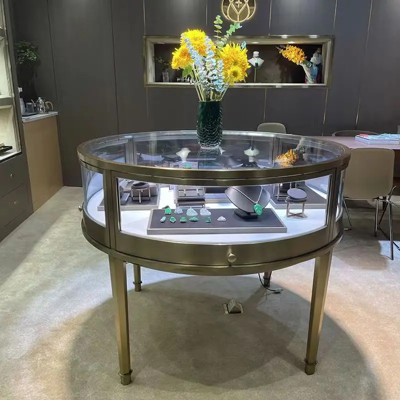 Customized Jewelry shop glass display luxury round stainless steel jewelry display cabinet for sale
Customized Jewelry shop glass display luxury round stainless steel jewelry display cabinet for sale