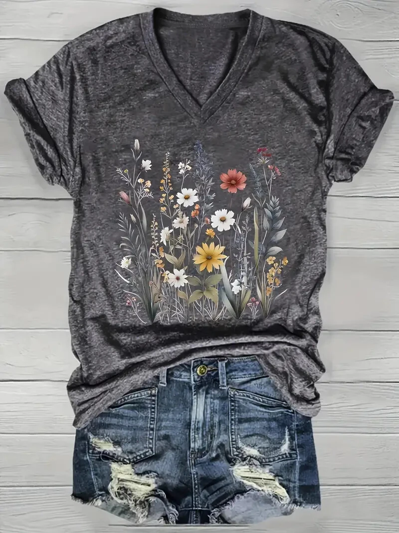 Summer Outdoor Women's T-Shirt Casual V-Neck Short Sleeve Tops Floral Butterfly Print Street Fashion Female Oversize Clothing
Summer Outdoor Women's T-Shirt Casual V-Neck Short Sleeve Tops Floral Butterfly Print Street Fashion Female Oversize Clothing
