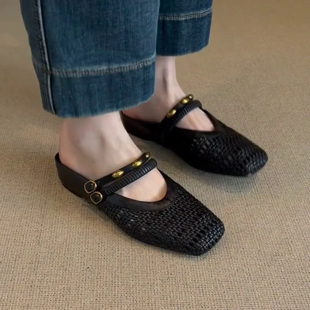 Lamb Leather Version French Style Half Slippers Women's Outdoor Wear New Fashion Versatile Woven Hollow Out Toe Sandals
Lamb Leather Version French Style Half Slippers Women's Outdoor Wear New Fashion Versatile Woven Hollow Out Toe Sandals