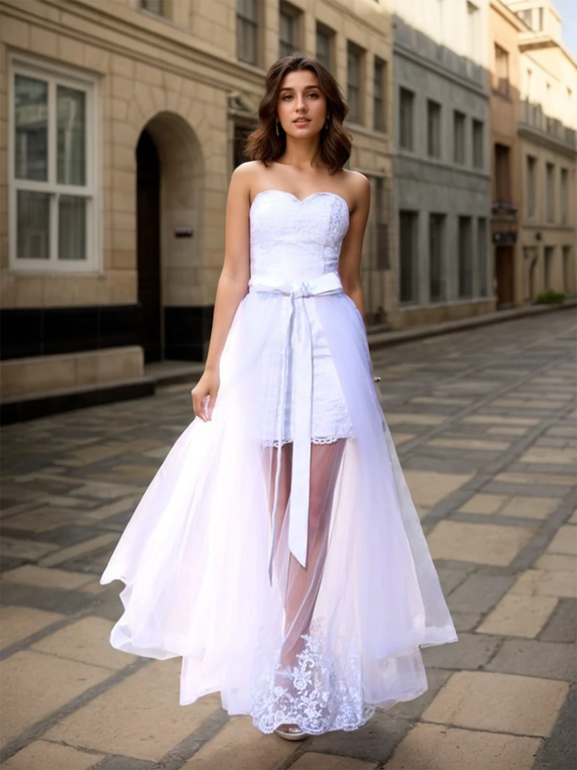 Elegant A-Line Wedding Dress Strapless Tulle Floor Length Sleeveless Ribbon Sash Casual White Wedding Dress 2025 Free Customized
Elegant A-Line Wedding Dress Strapless Tulle Floor Length Sleeveless Ribbon Sash Casual White Wedding Dress 2025 Free Customized