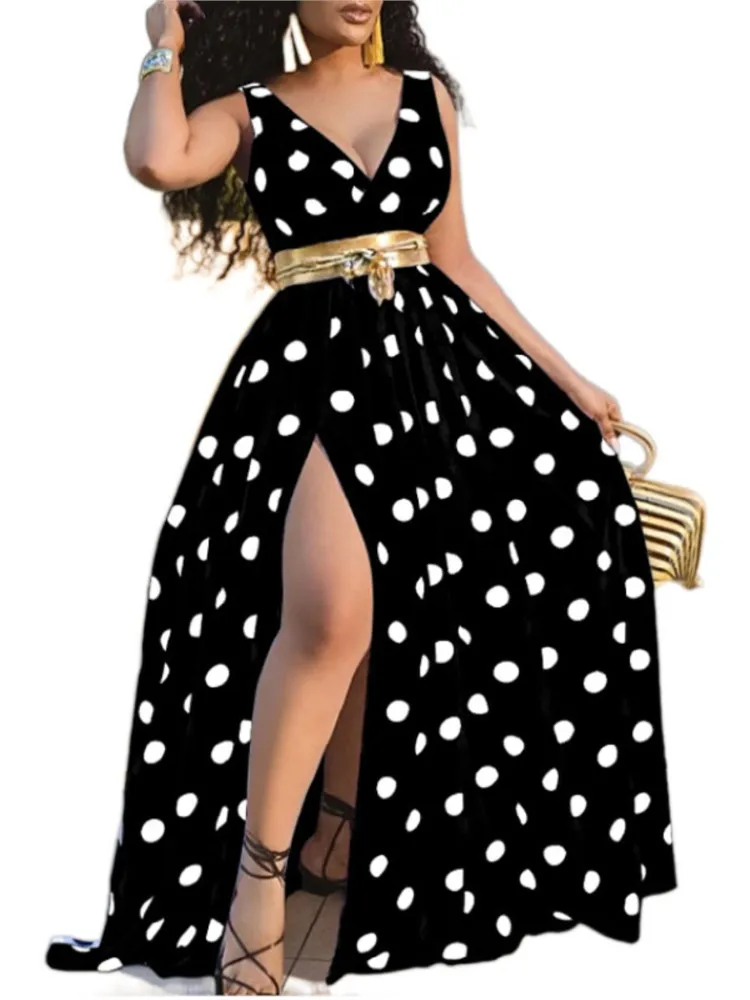 Sexy Deep V Neck Polka Dot Long Dress For Women 2026 Summer Sleeveless Slim Print Side Slit Party Maxi Dresses Robe Femme
Sexy Deep V Neck Polka Dot Long Dress For Women 2026 Summer Sleeveless Slim Print Side Slit Party Maxi Dresses Robe Femme