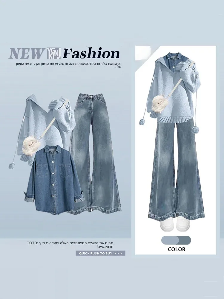 Spring Casual Three-Piece Set Women's Blue Anti-Aging Hoodie Layered Shirt Vintage Slimming Jeans High Waist Loose Fit Knitwear
Spring Casual Three-Piece Set Women's Blue Anti-Aging Hoodie Layered Shirt Vintage Slimming Jeans High Waist Loose Fit Knitwear