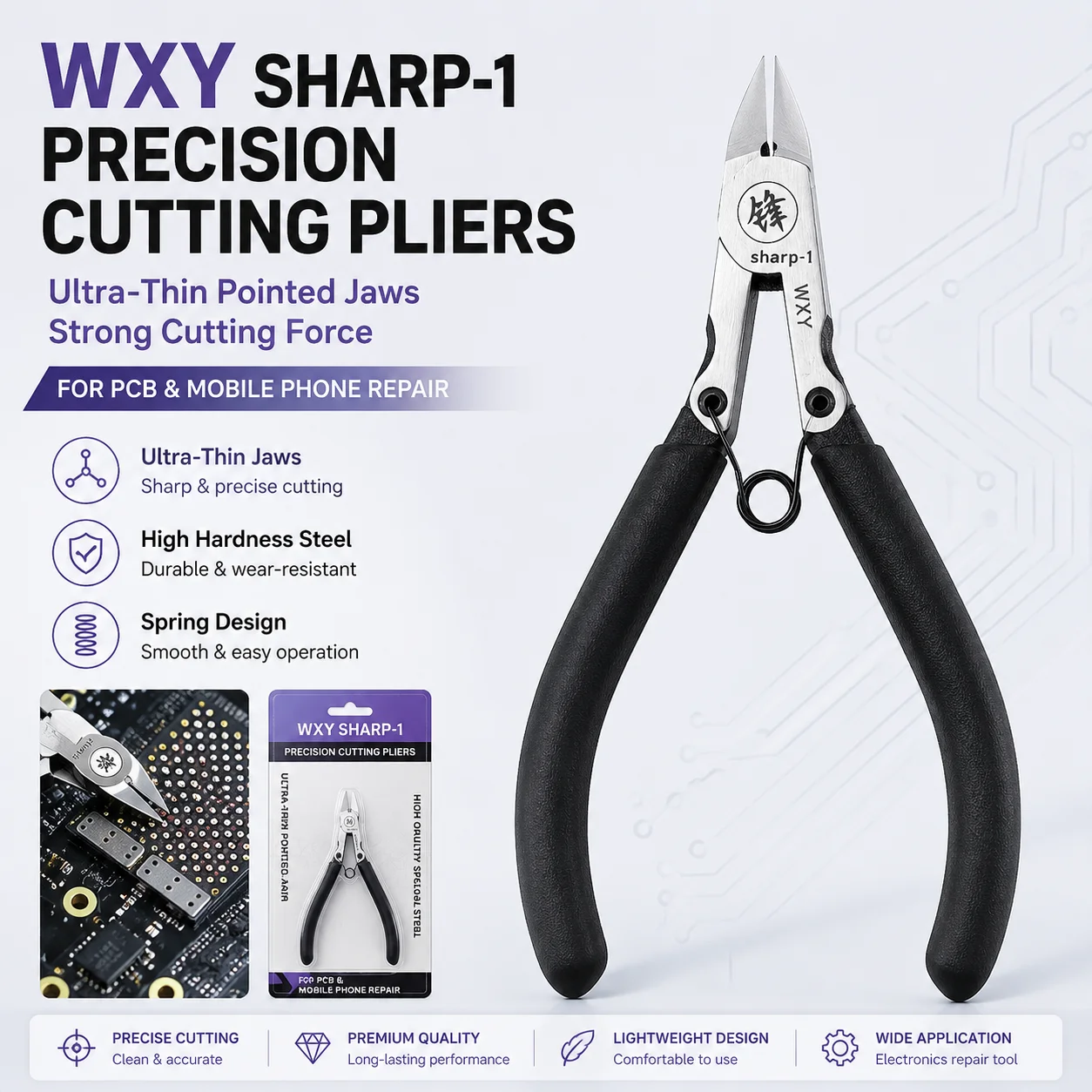 WXY SHARP-1 Precision Diagonal Cutting Pliers Ultra Thin Needle Nose Flat Pliers for Phone PCB Shield Cover Repair
WXY SHARP-1 Precision Diagonal Cutting Pliers Ultra Thin Needle Nose Flat Pliers for Phone PCB Shield Cover Repair