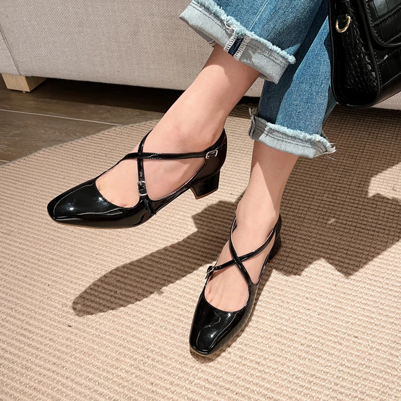 Square Toe Vintage Mary Jane Shoes Cross Buckle Low Thick Heel Pumps Patent Leather French Temperament Women Heels Zapato 
Square Toe Vintage Mary Jane Shoes Cross Buckle Low Thick Heel Pumps Patent Leather French Temperament Women Heels Zapato