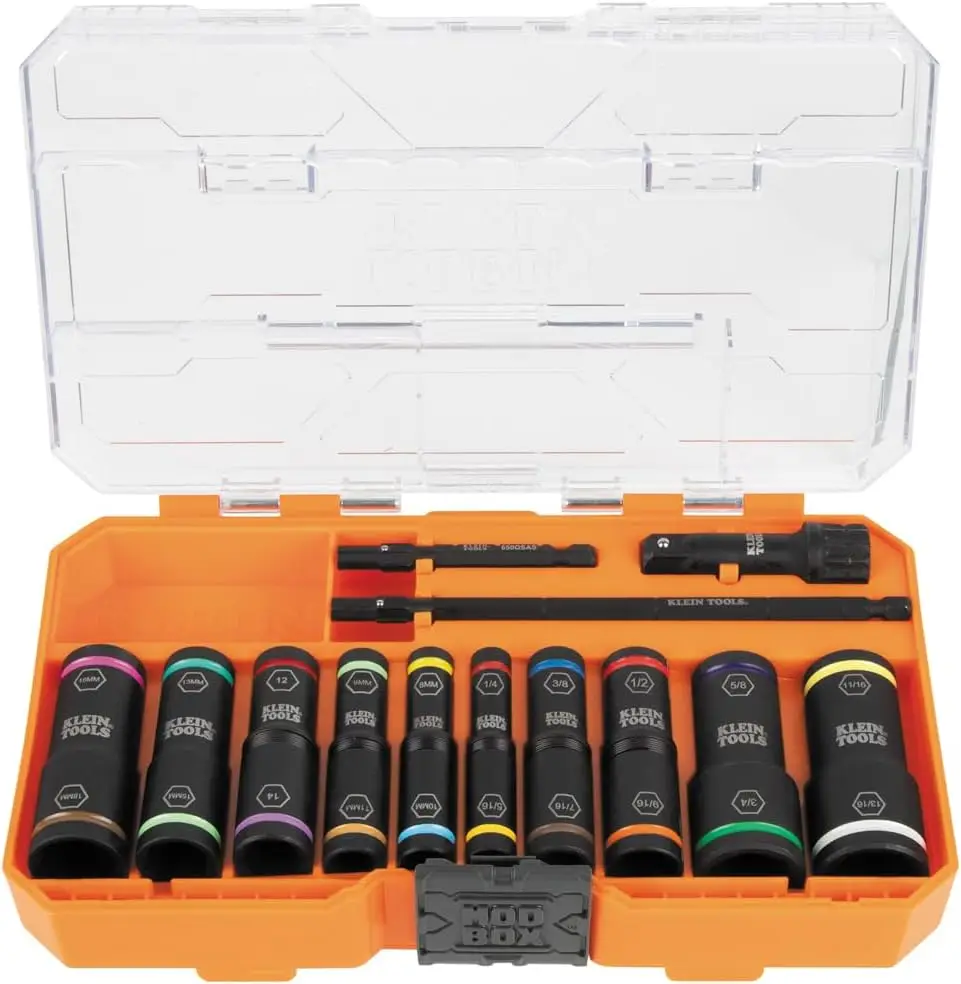 Klein Tools 65239 KNECT 13 Piece Impact Flip Socket Set with Modular Case, Heavy Duty, 20 SAE, Metric Sizes, 10 Sockets for 1/4
Klein Tools 65239 KNECT 13 Piece Impact Flip Socket Set with Modular Case, Heavy Duty, 20 SAE, Metric Sizes, 10 Sockets for 1/4