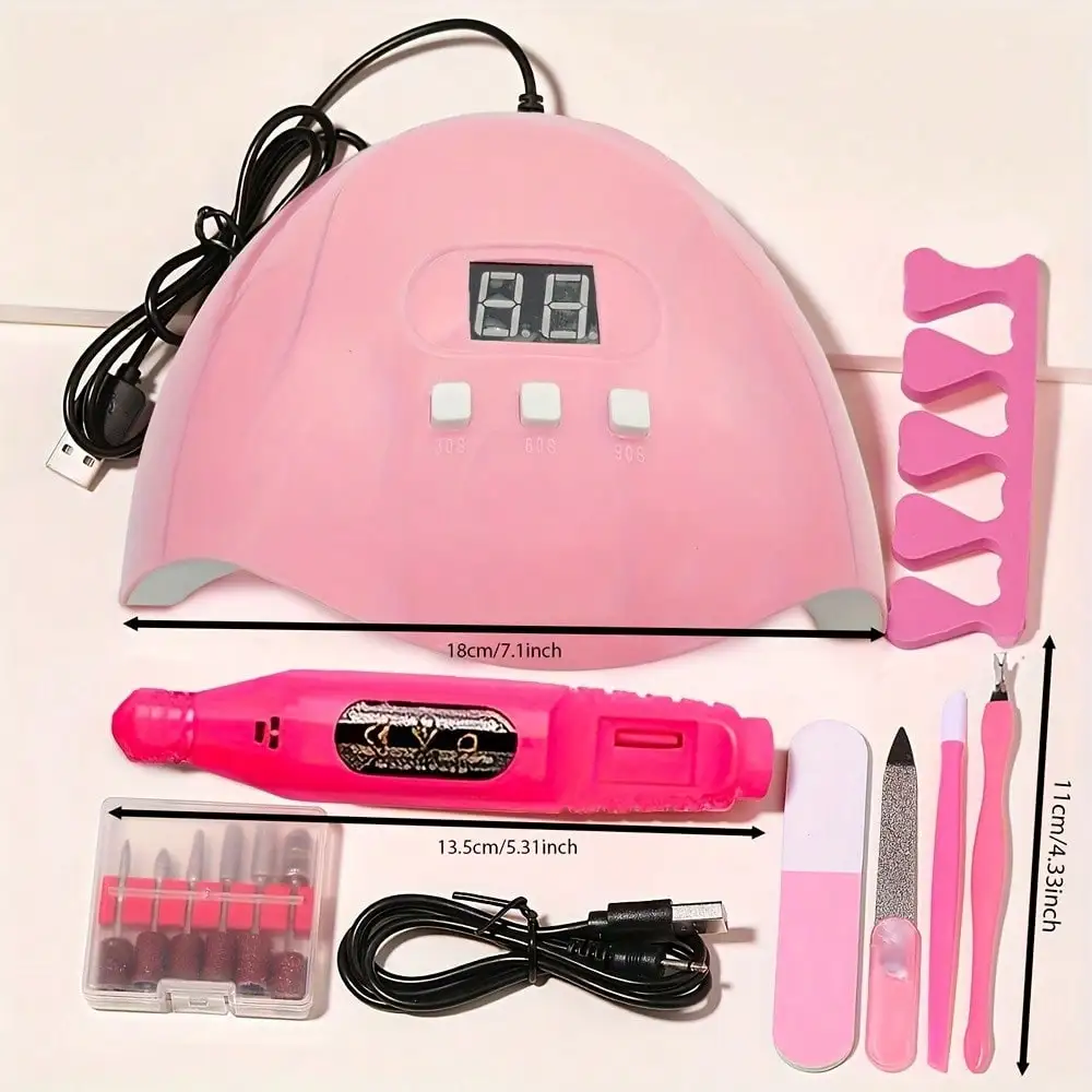 7-In-1 Nail Art Tool Set With Nail Lamp, Glue Drying Machine, Nail Polisher, Dead Skin Fork, Dead Skin Push, Finger Divider - St
7-In-1 Nail Art Tool Set With Nail Lamp, Glue Drying Machine, Nail Polisher, Dead Skin Fork, Dead Skin Push, Finger Divider - St