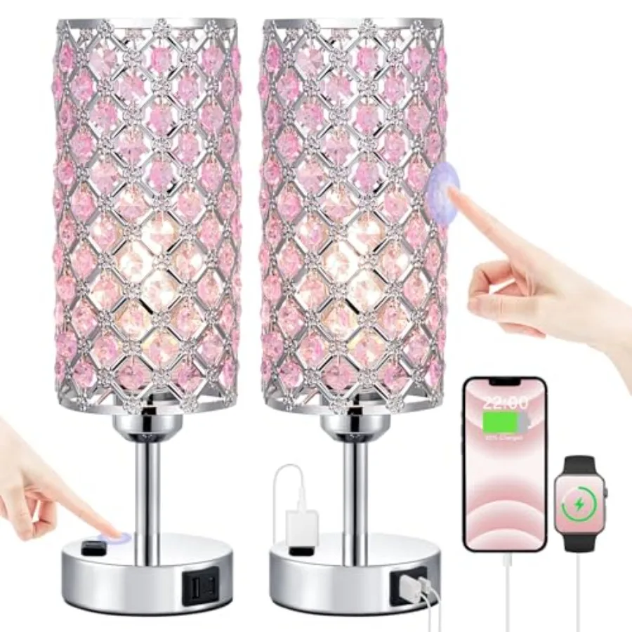 Pink Crystal Lamp Set of 2, 3 Way Dimmable Touch Lamp for Bedroom with Crystal Shade, Bedside Nightstand Lamps for Living Room
Pink Crystal Lamp Set of 2, 3 Way Dimmable Touch Lamp for Bedroom with Crystal Shade, Bedside Nightstand Lamps for Living Room