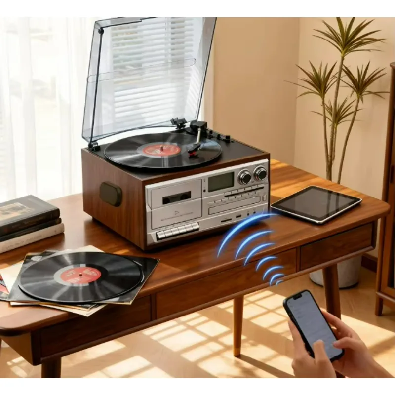 Vintage Turntable Phonograph Bluetooth Stereo System with CD Cassette AM FM Radio USB Integrated Home Decor Audio Equipment
Vintage Turntable Phonograph Bluetooth Stereo System with CD Cassette AM FM Radio USB Integrated Home Decor Audio Equipment