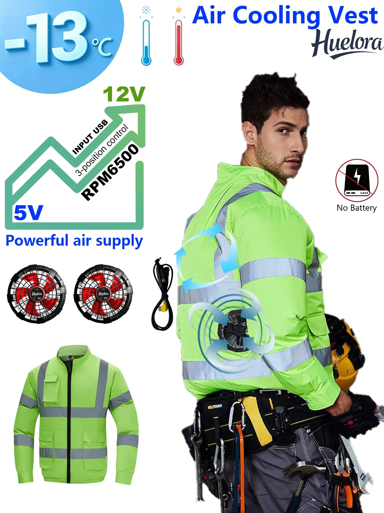 12V Air Cooling Jacket Men Dual 6500RPM Fans USB Construction Safety Long Sleeve Work Coat
12V Air Cooling Jacket Men Dual 6500RPM Fans USB Construction Safety Long Sleeve Work Coat