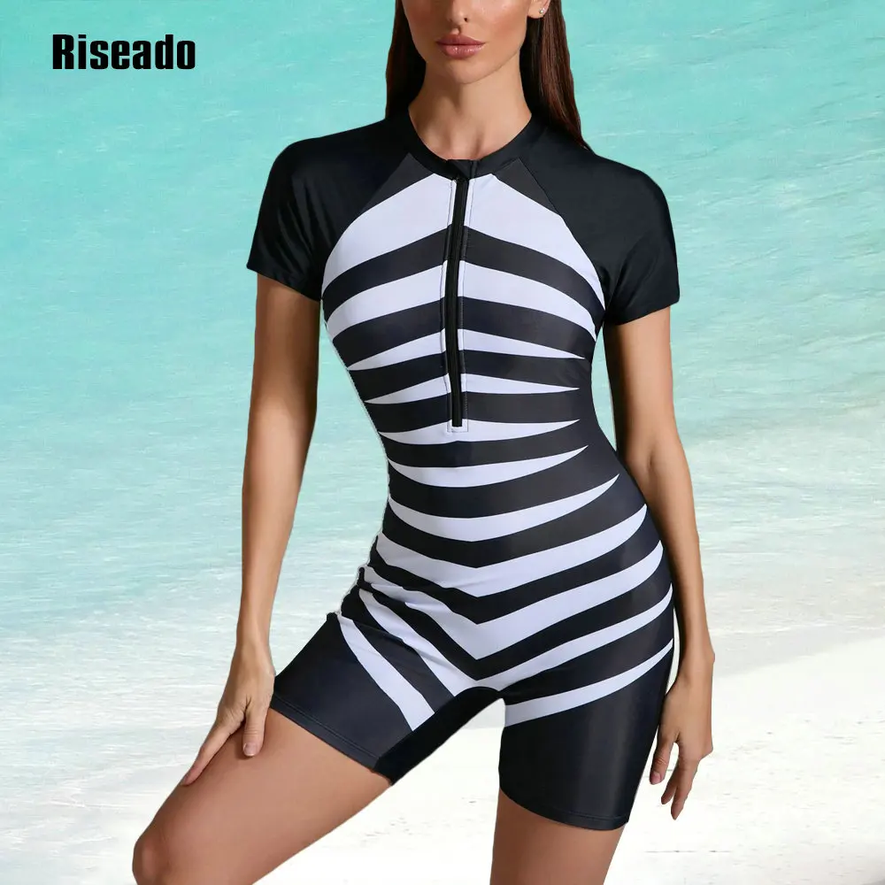 Riseado Short Sleeve Swimsuit Boyleg One Piece Swimsuit Round Neck Color Contrast Swimsuit Beach Swimwear
Riseado Short Sleeve Swimsuit Boyleg One Piece Swimsuit Round Neck Color Contrast Swimsuit Beach Swimwear