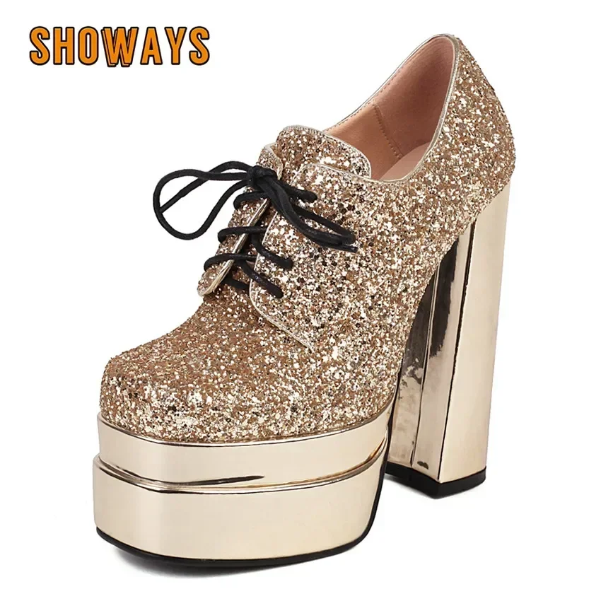 Fashion Women Platform Pumps Red Sliver Glaring Bling Super High Thick Heel British Party Club Ladies Lace-up Square Toe Derbies
Fashion Women Platform Pumps Red Sliver Glaring Bling Super High Thick Heel British Party Club Ladies Lace-up Square Toe Derbies