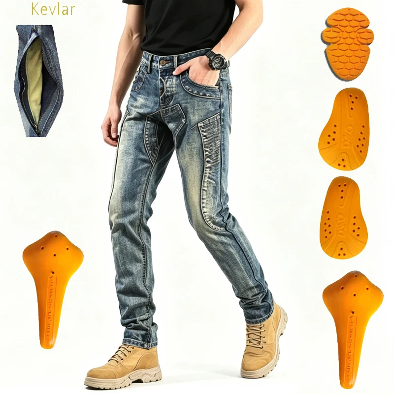 Knee Kevlar Motorcycle Jeans for Men Aramid Fiber Reinforced Anti Crash Protective Riding Pants Retro Commute Safety Trousers
Knee Kevlar Motorcycle Jeans for Men Aramid Fiber Reinforced Anti Crash Protective Riding Pants Retro Commute Safety Trousers