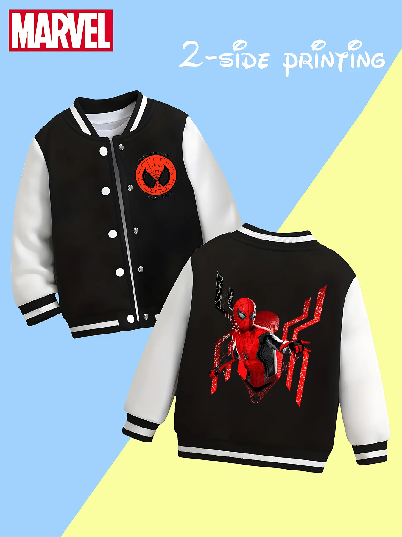 MINISO Marvel co-branded Spider-Man children's baseball jacket - double-sided creative design, wear to school or travel, easily
MINISO Marvel co-branded Spider-Man children's baseball jacket - double-sided creative design, wear to school or travel, easily