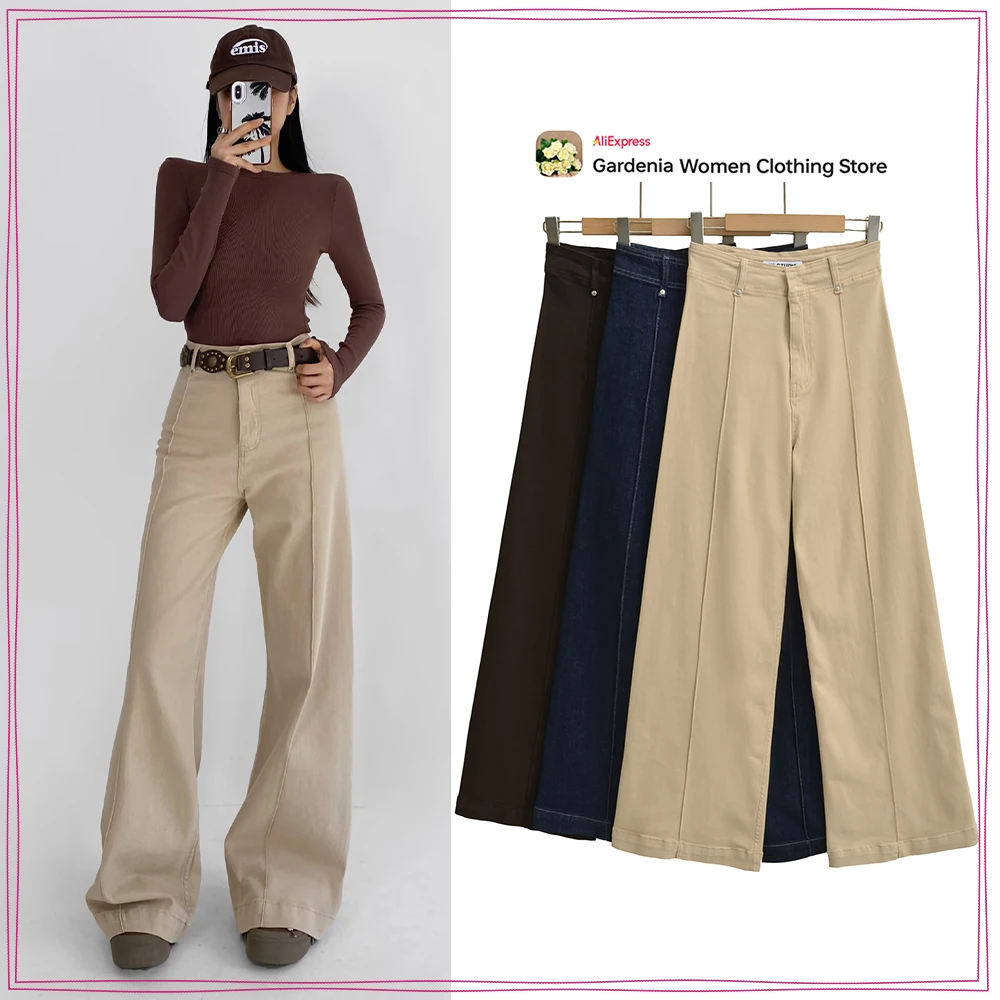 Stylish High Waist Wide Leg Jeans for Women Cotton Blended Denim Pants with Pronounced Front Seam New in Casual Seam Baggy Jeans
Stylish High Waist Wide Leg Jeans for Women Cotton Blended Denim Pants with Pronounced Front Seam New in Casual Seam Baggy Jeans