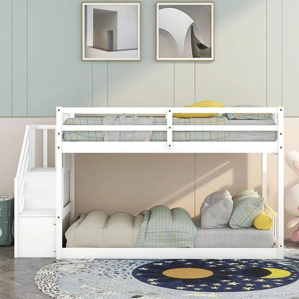 Low Bunk Beds for Kids, Wood Twin Over Twin Bunks Bed with Stairs,Floor Bunk Beds with Storage Shelf for Girls Boys
Low Bunk Beds for Kids, Wood Twin Over Twin Bunks Bed with Stairs,Floor Bunk Beds with Storage Shelf for Girls Boys