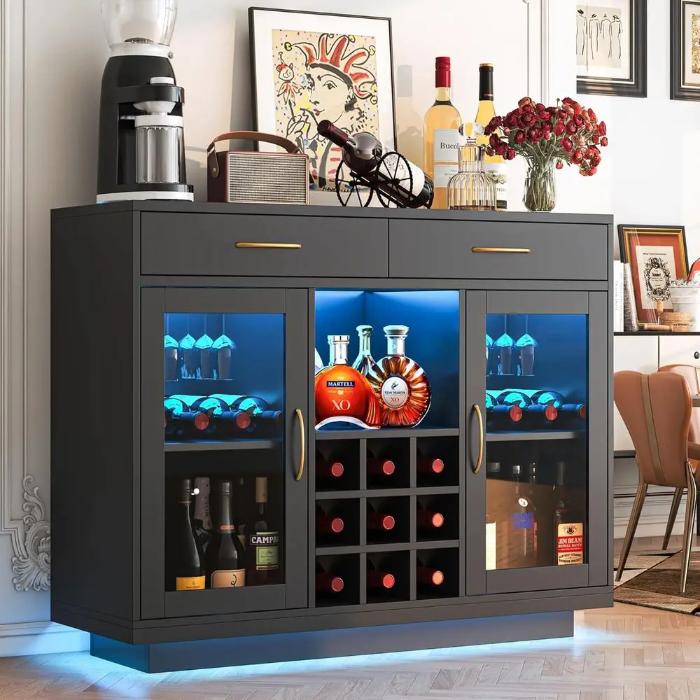 Illuminated Wine Bar Cabinet, Black Liquor Storage, Glass Rack Coffee Bar Cabinet, Multi-Purpose Kitchen Buffet with Storage for
Illuminated Wine Bar Cabinet, Black Liquor Storage, Glass Rack Coffee Bar Cabinet, Multi-Purpose Kitchen Buffet with Storage for