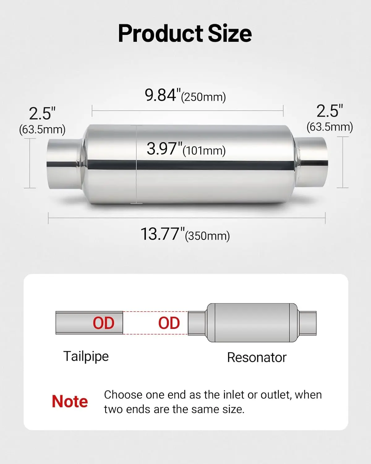 2.5" Resonator Muffler Stainless Steel (2.5 inch Inlet/Outlet, 13.8" Length)
2.5" Resonator Muffler Stainless Steel (2.5 inch Inlet/Outlet, 13.8" Length)