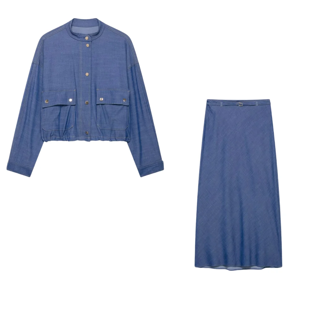 Myst&Za 2025 Women's Denim Two - piece Set with Long - sleeved Cropped Jacket and Midi Skirt for a Trendy and Stylish Look
Myst&Za 2025 Women's Denim Two - piece Set with Long - sleeved Cropped Jacket and Midi Skirt for a Trendy and Stylish Look