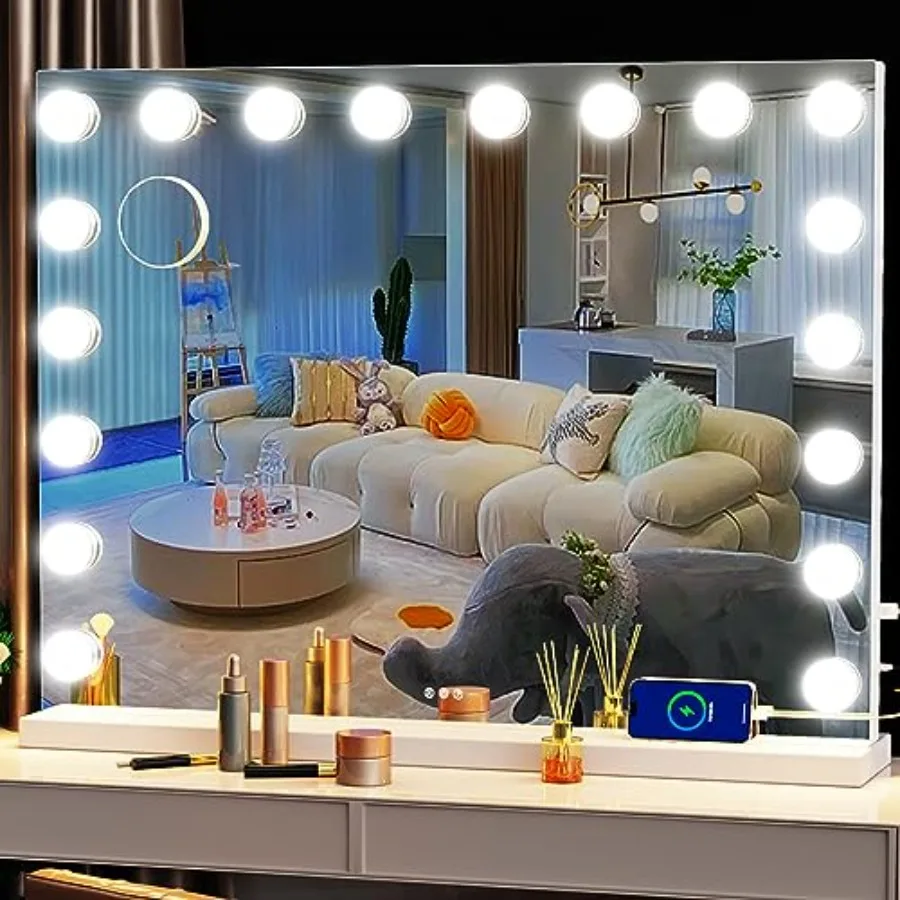 Vanity Mirror with Lights, 32 x 24 Tabletop Hollyhood Makeup Mirror, Hollywood Lighted Mirror with 18 Dimmable LED Bulbs, 3 Col
Vanity Mirror with Lights, 32 x 24 Tabletop Hollyhood Makeup Mirror, Hollywood Lighted Mirror with 18 Dimmable LED Bulbs, 3 Col