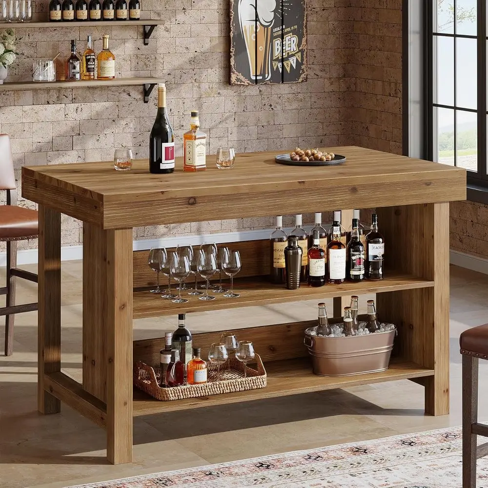 55 Solid Wood 3-Tier Bar Table with Open Shelves, Counter Height, for Home Pub, Dining Room, Living Room, or Basement, Brown
55 Solid Wood 3-Tier Bar Table with Open Shelves, Counter Height, for Home Pub, Dining Room, Living Room, or Basement, Brown